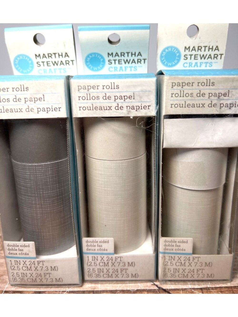 3 Pkg Martha Stewart Crafts Double-Sided Paper Rolls 1" x 24 Ft Neutral Colors